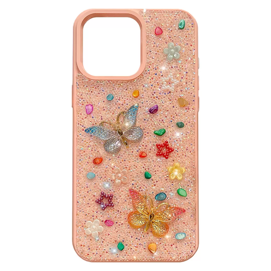 iPhone 15 Pro Max/iPhone 14 Pro Max Butterfly and Diamond Bling Case Pink